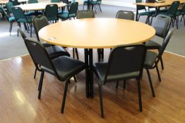 Oak effect Circular Dining Room Table 1600 Diameter with 8 Leather Effect Metal Framed Chairs (