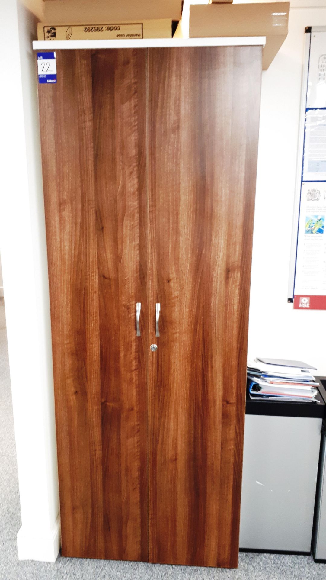 White laminate/oak laminate 2100 x 800mm cupboard and white laminate/oak laminate part glazed