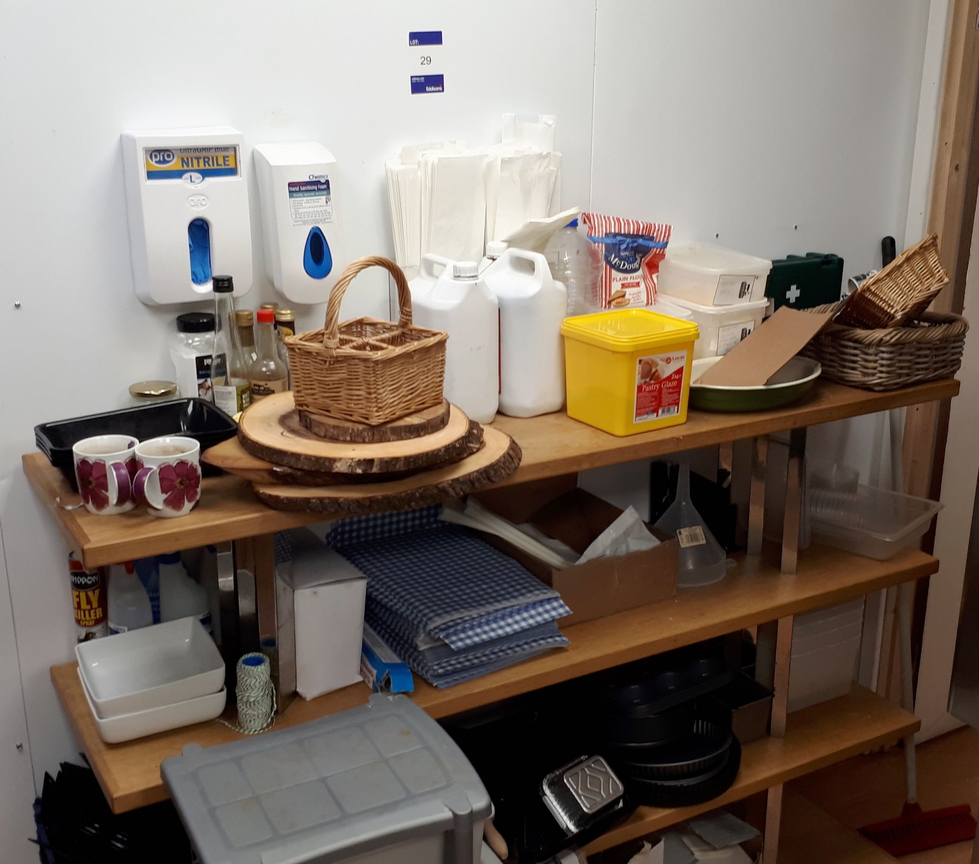 Assortment of cooking equipment to shelving