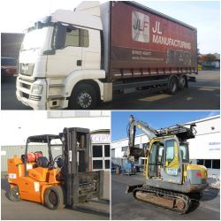 MAN Curtainside Truck, Volvo EC55B Midi Excavator & Hoist F9X Heavy Forklift