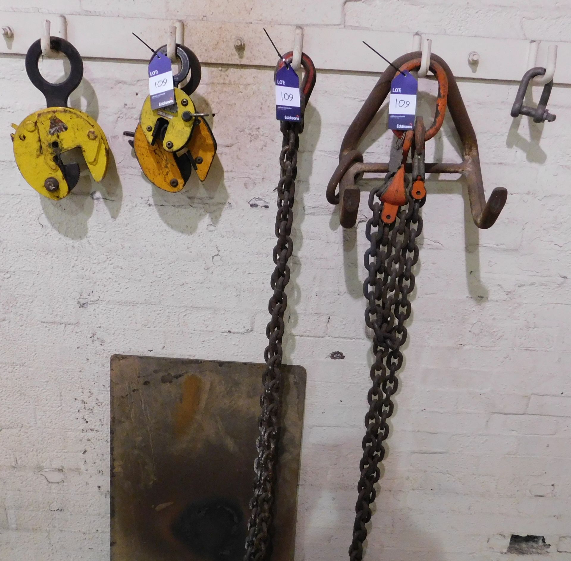 Assortment of Chains & Clamps to Wall