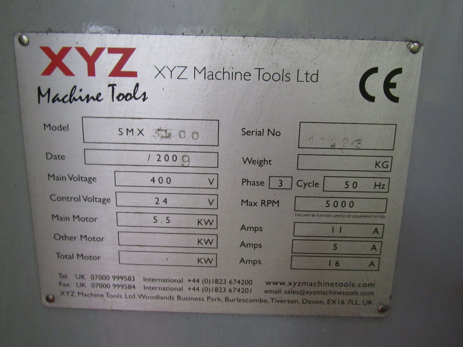 XYZ SMX 3500 Bed Mill, Year 2009, Serial 11223 - Image 4 of 7