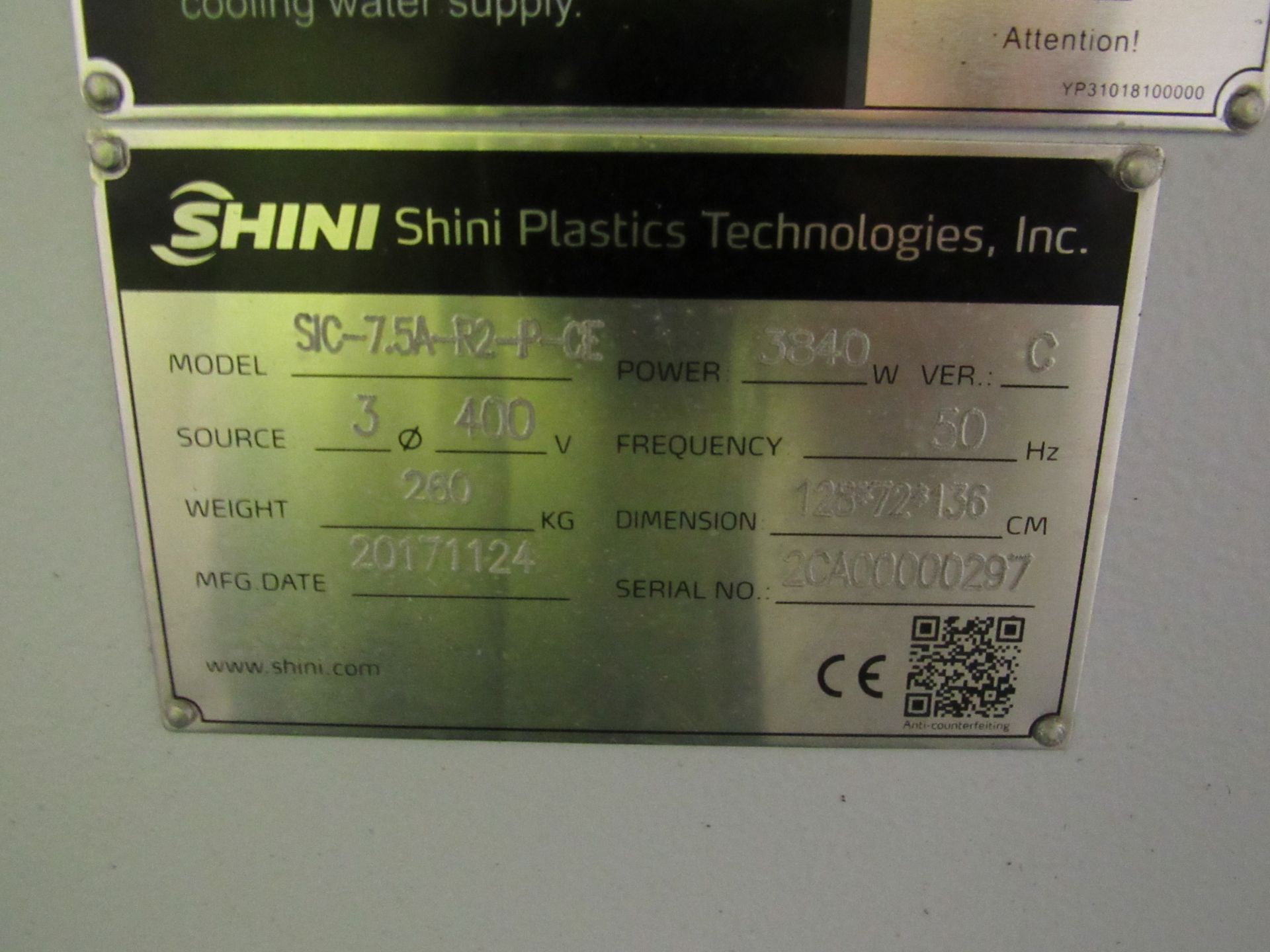 Shini SIC 2.5A-R2-P-CE Refrigerant Water Chiller, - Image 5 of 8