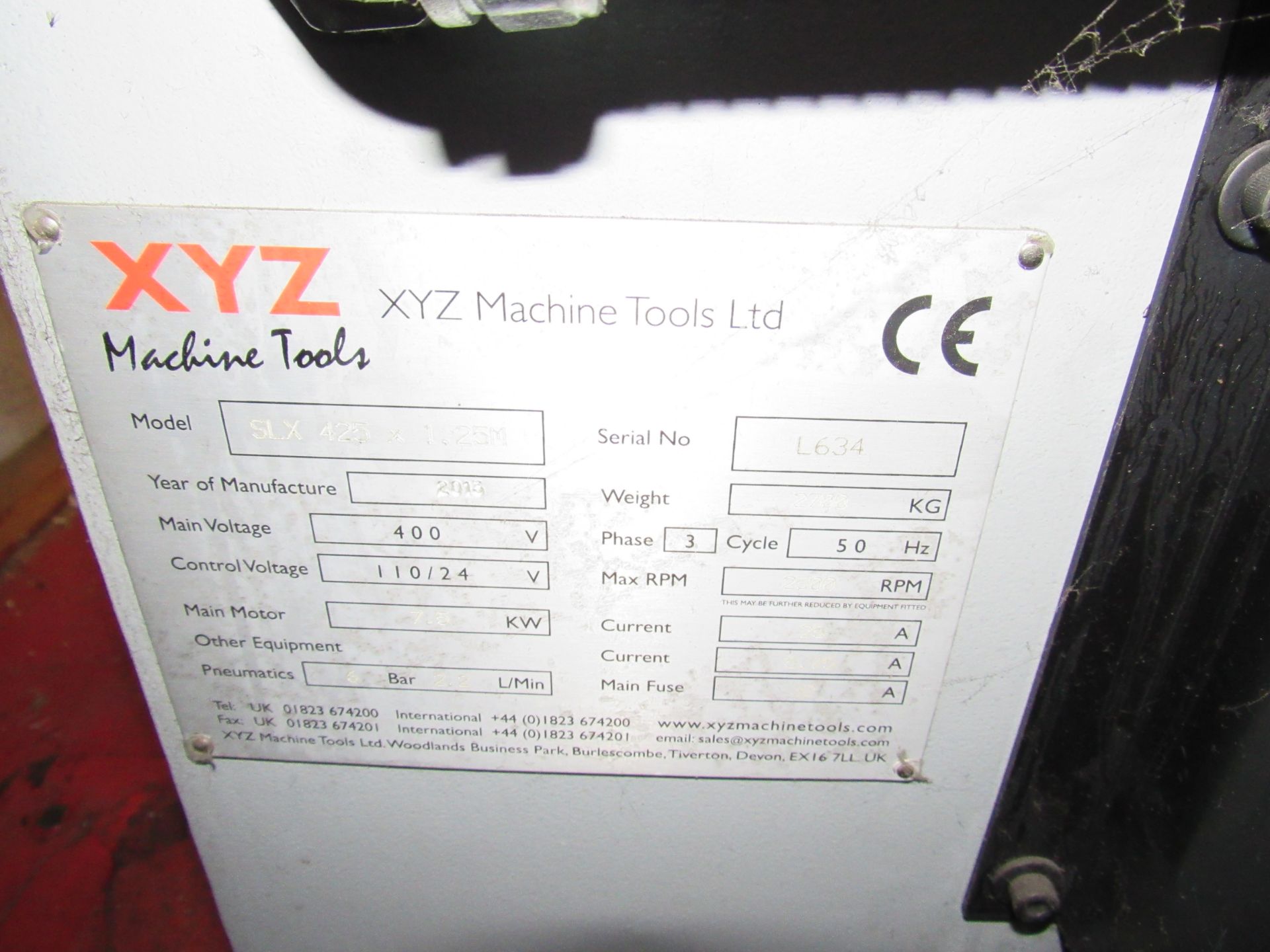 XYZ Machine Tools SLX Proturn 425 x 1.25 Lathe, Year 2013, Serial L634, 16" Bed with 8" Swing, Proto - Image 5 of 8