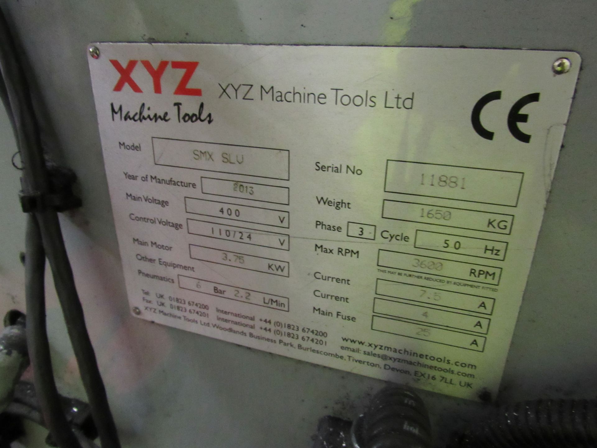 XYZ SMX SLV Turret Mill, Year 2013, Serial 11881 with 1m travel - Image 3 of 6