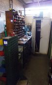 Contents of shelf unit and cupboard, including various tooling for example lathe tooling, tool tips,