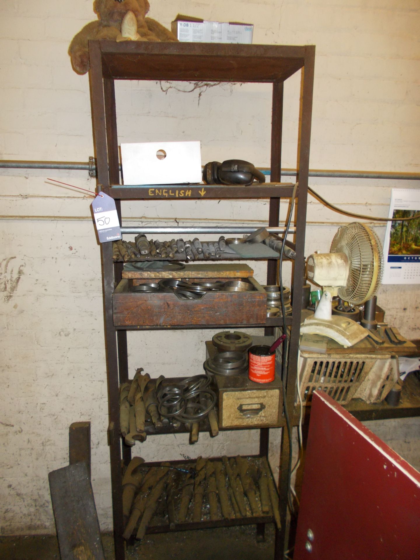 Workbench and contents including twist drills, reamers, grinding wheels, and rack and contents - Image 2 of 3