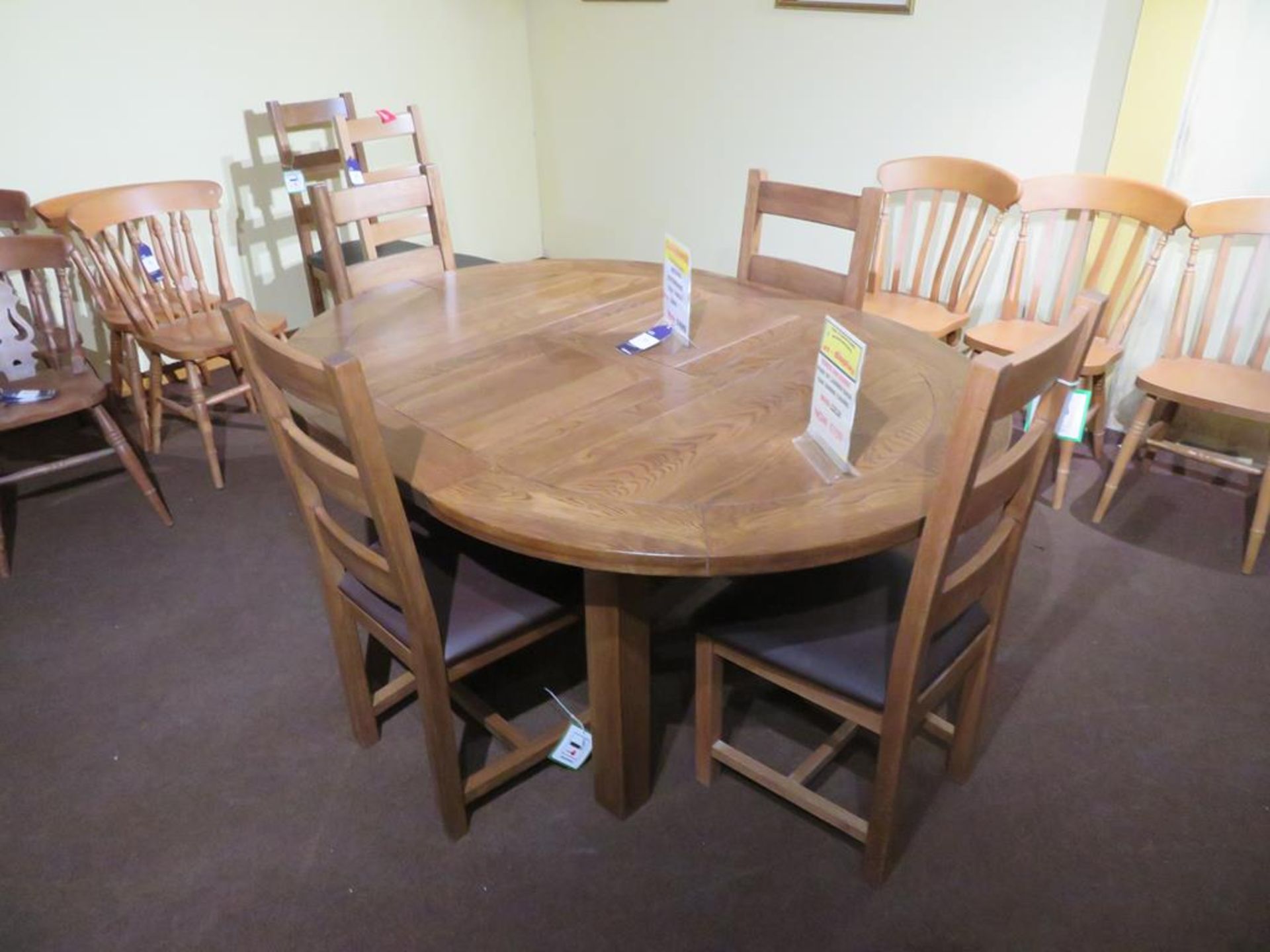Round Extending Oak Table and Ladderback Chairs - Image 2 of 3