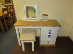 Country Pine Painted Dressing Table, Stool & Mirror Set