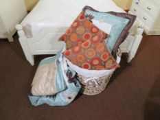 Qty of Bedding and Wicker Basket