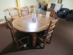 Round Extending Oak Table and Ladderback Chairs