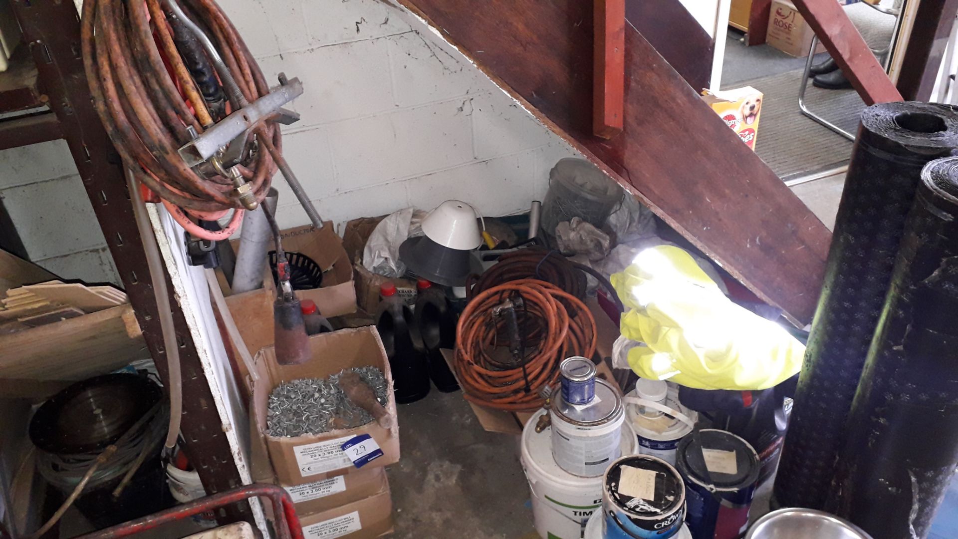 Contents of Under Staircase Storage to include Blow Torch Lines, Hoses, Oils, Nails, Consumables - Image 2 of 2