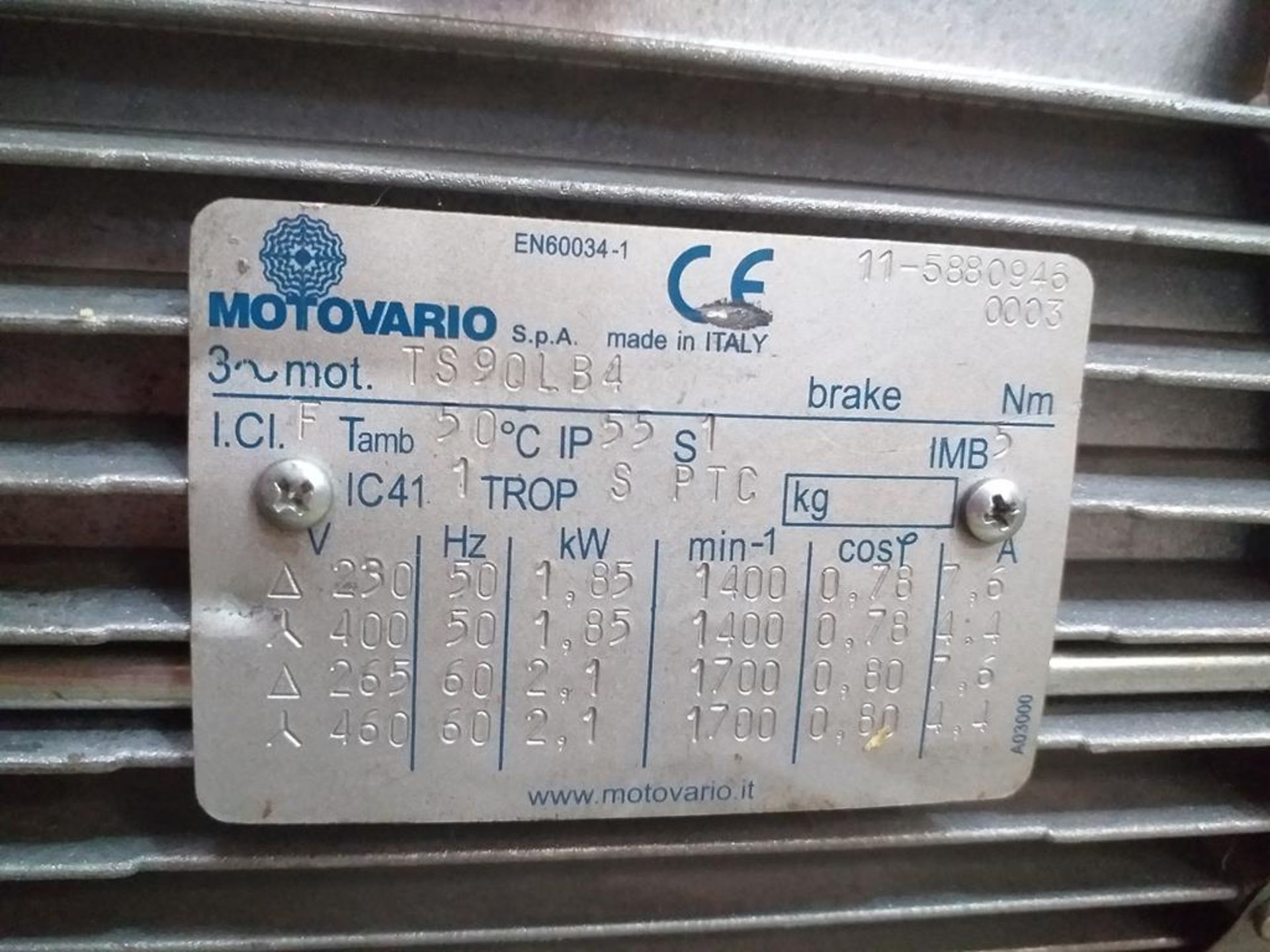 2 X Motovario 1.84kW T9OLL4-B5 IE1 4 Pole Motors - Image 2 of 2