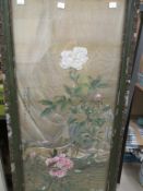 An early Painting on Silk of Flowers in frame