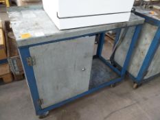 A Metal Portable Workbench with Cupboard and Faithfull Vice.