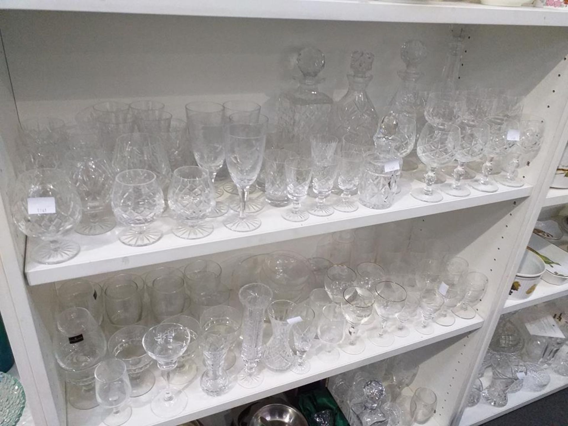 Two Shelves of Glassware & Metalware