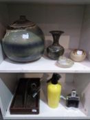 Assorted Vases, Ceramics, Tray, Hip Flask and Mixer