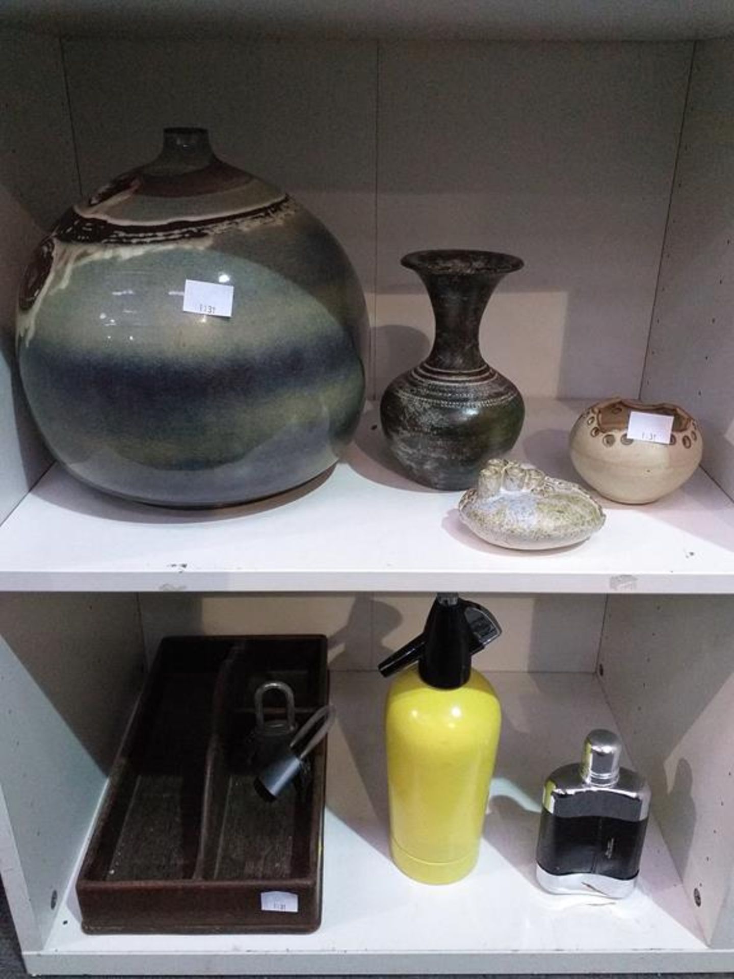 Assorted Vases, Ceramics, Tray, Hip Flask and Mixer