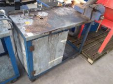 A Metal Portable Workbench with Cupboard and Faithfull Vice.
