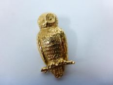 Yellow Metal Owl Brooch Stamp