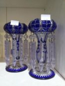 A Pair of Blue Glass Lustre Vases