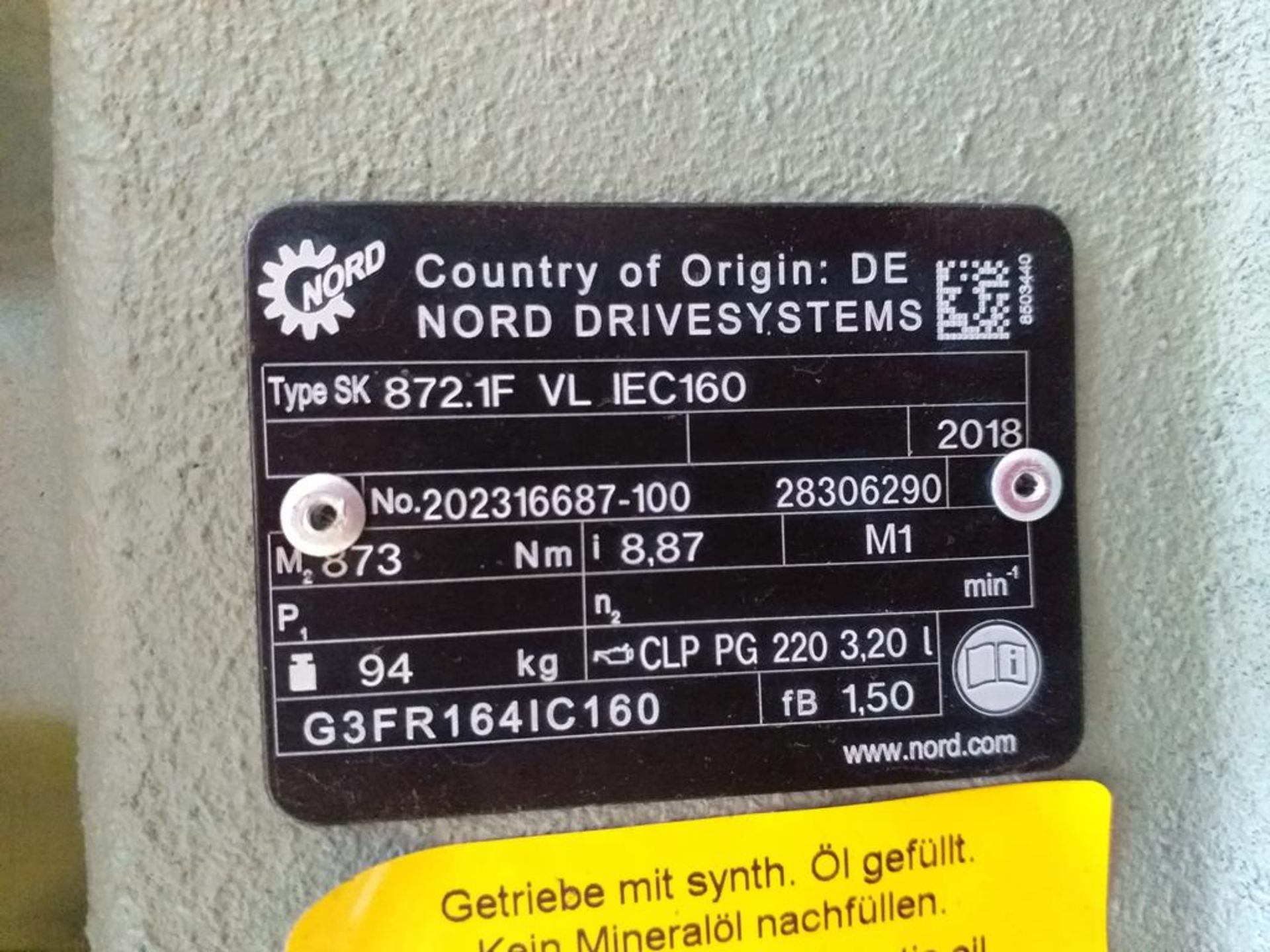 Nord SK872.1 FVL 164RPM IEC1 Gearbox - Image 3 of 3