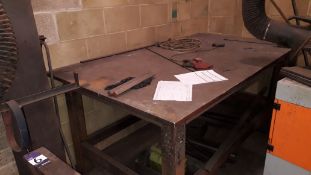 2 x Steel Fabricated Work Benches and 1 x Steel Topped Table