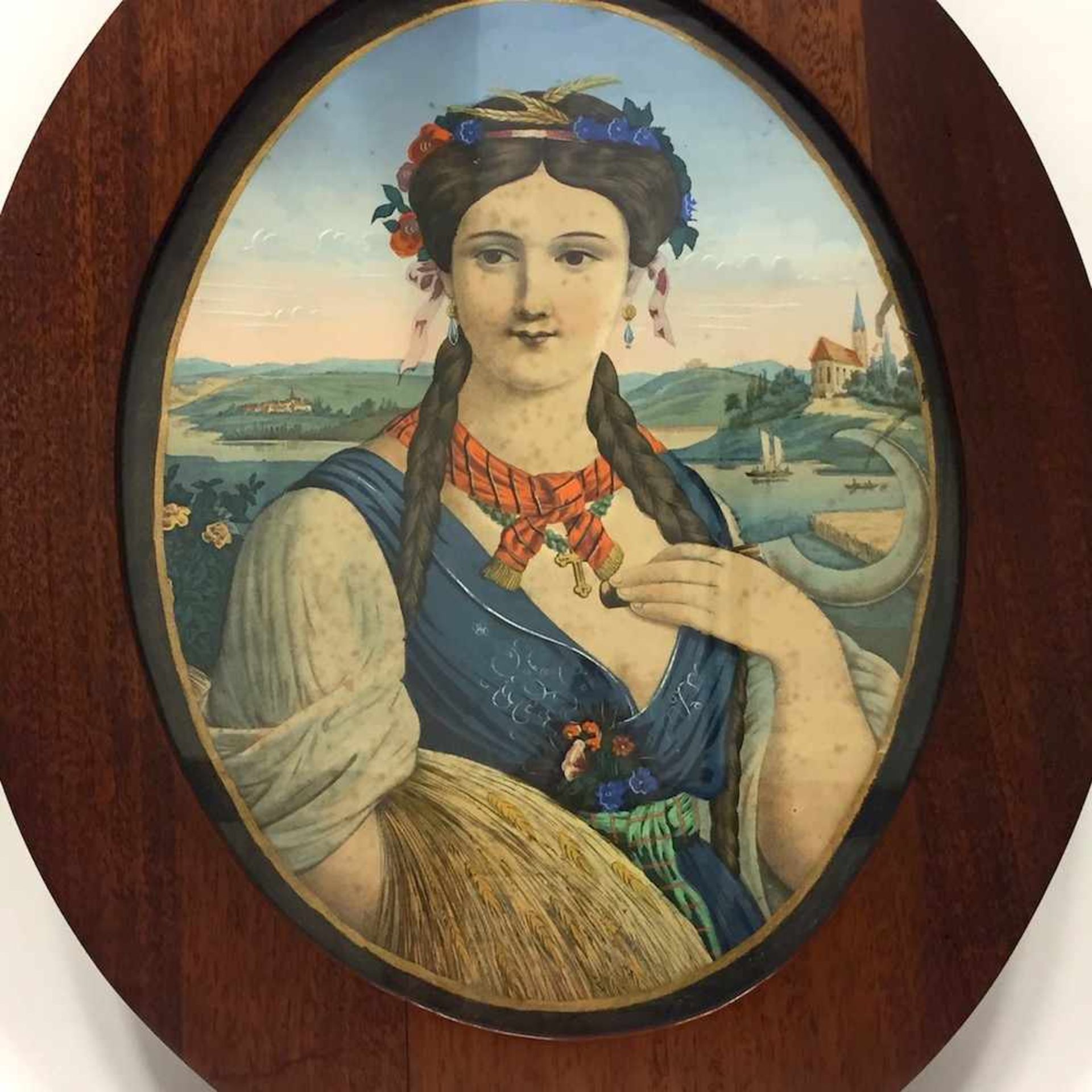 Deutscher Künstler: Allegorie "Der Sommer", Lithografie / Chromlithografie, Biedermeier um 1830,