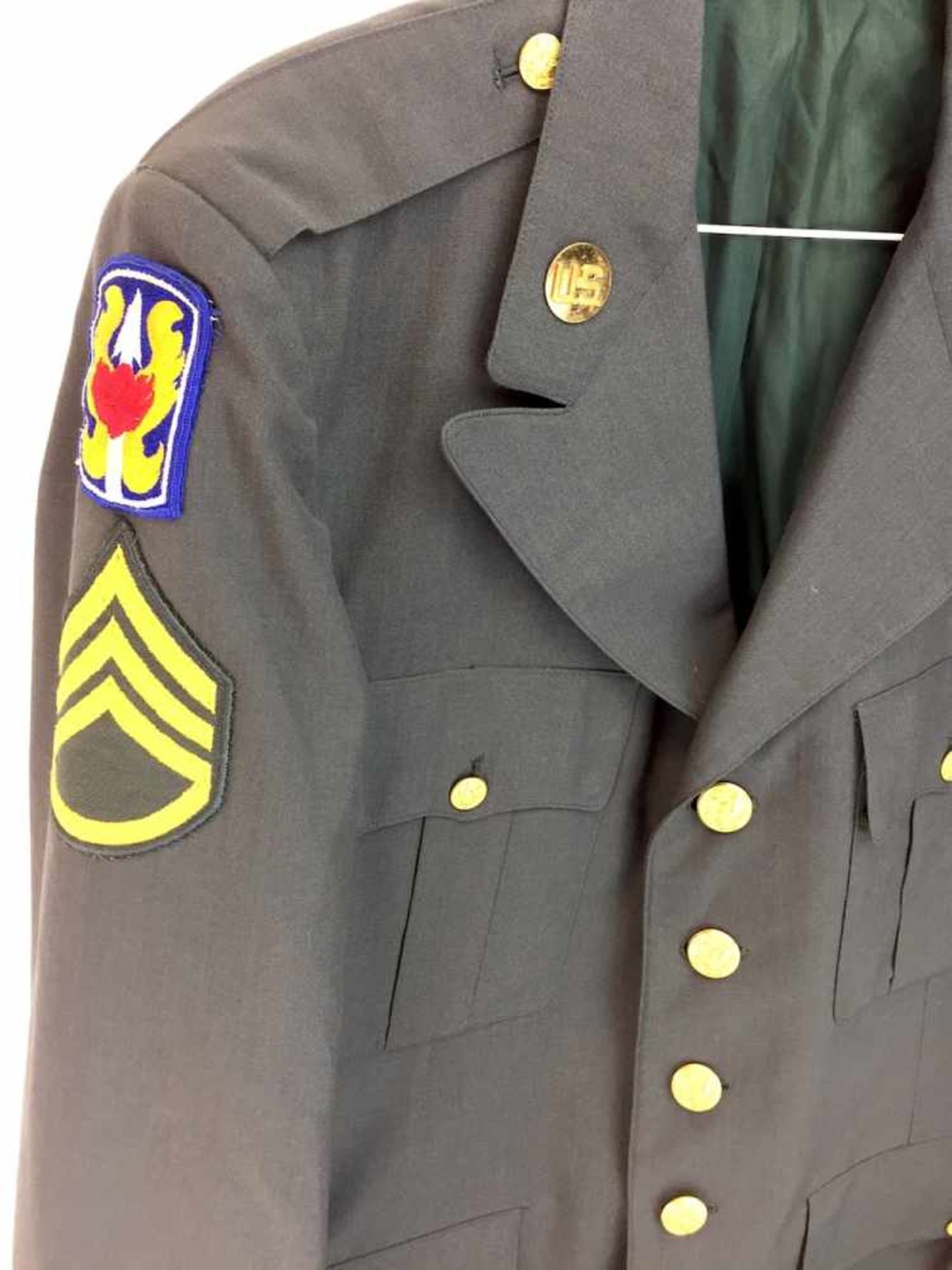 Unformjacke der US Army / US Armee: Staff-Sergeant / Unteroffizier, grünes festes Tuch, goldene - Bild 2 aus 2