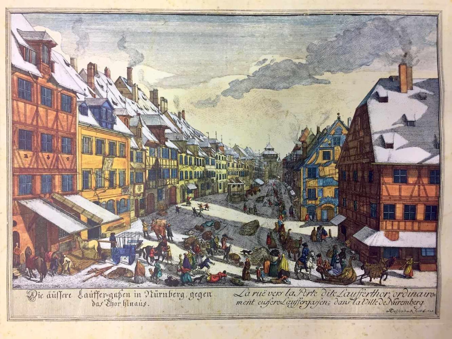 Johann Adam Delsenbach: "Die äussere Laufer-Gasse in Nürnberg, gegen das Thor hinaus." 1725.