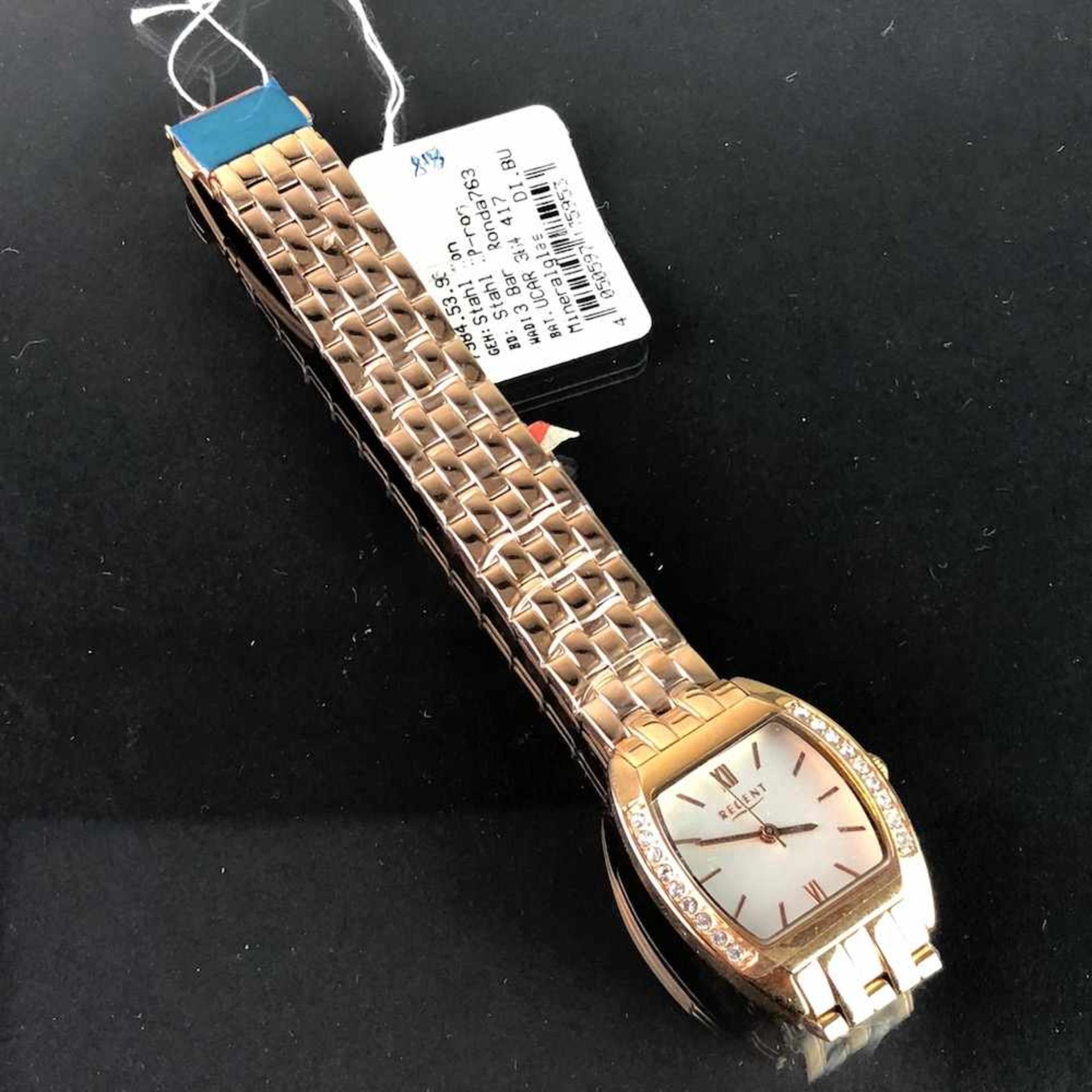 Armbanduhr: "REGENT". Vergoldet. Mineralglas. Ungetragen aus Uhrmachernachlaß. Tadellos.Damen- - Bild 2 aus 2