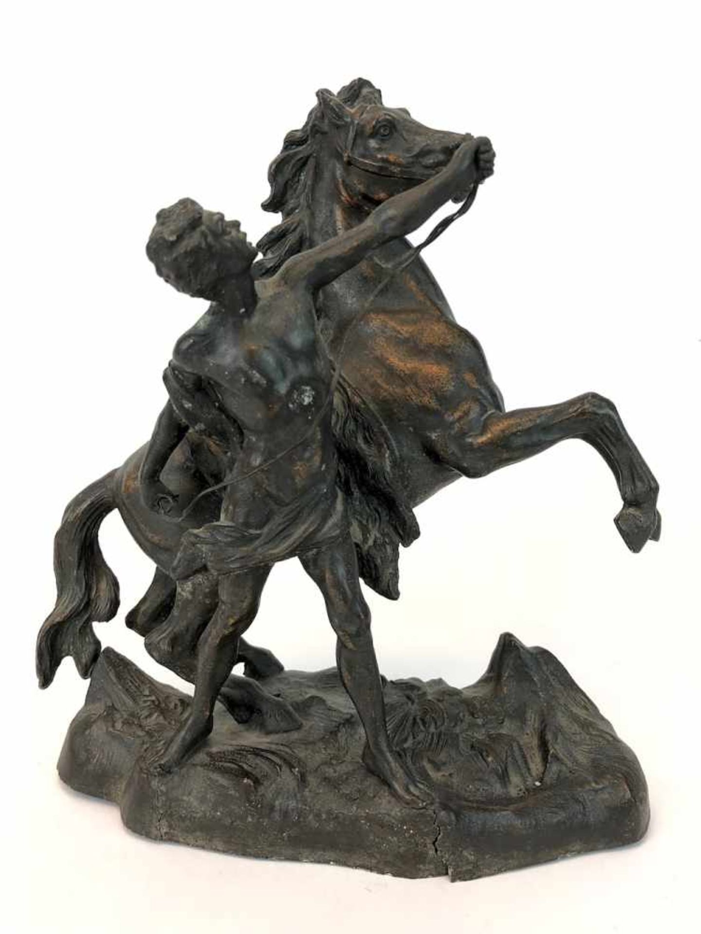 Hengst mit Sklave. Kupferguß, um 1900.Kupferkunstguß, fein patiniert. Plastik eines steigenden - Image 2 of 5