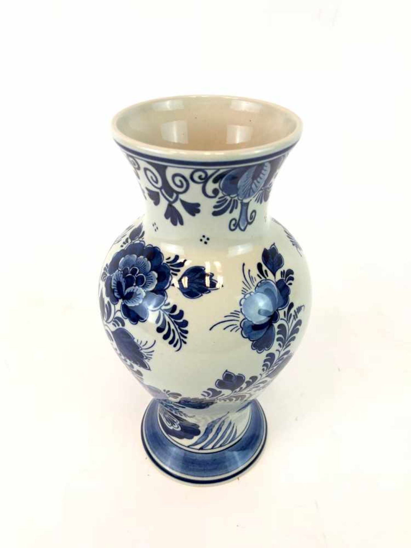 Handbemalte Vase: Delfts blauer RAAM, Keramik.Keramik, handgemalte Blumen und eine Vogel mit - Bild 2 aus 2