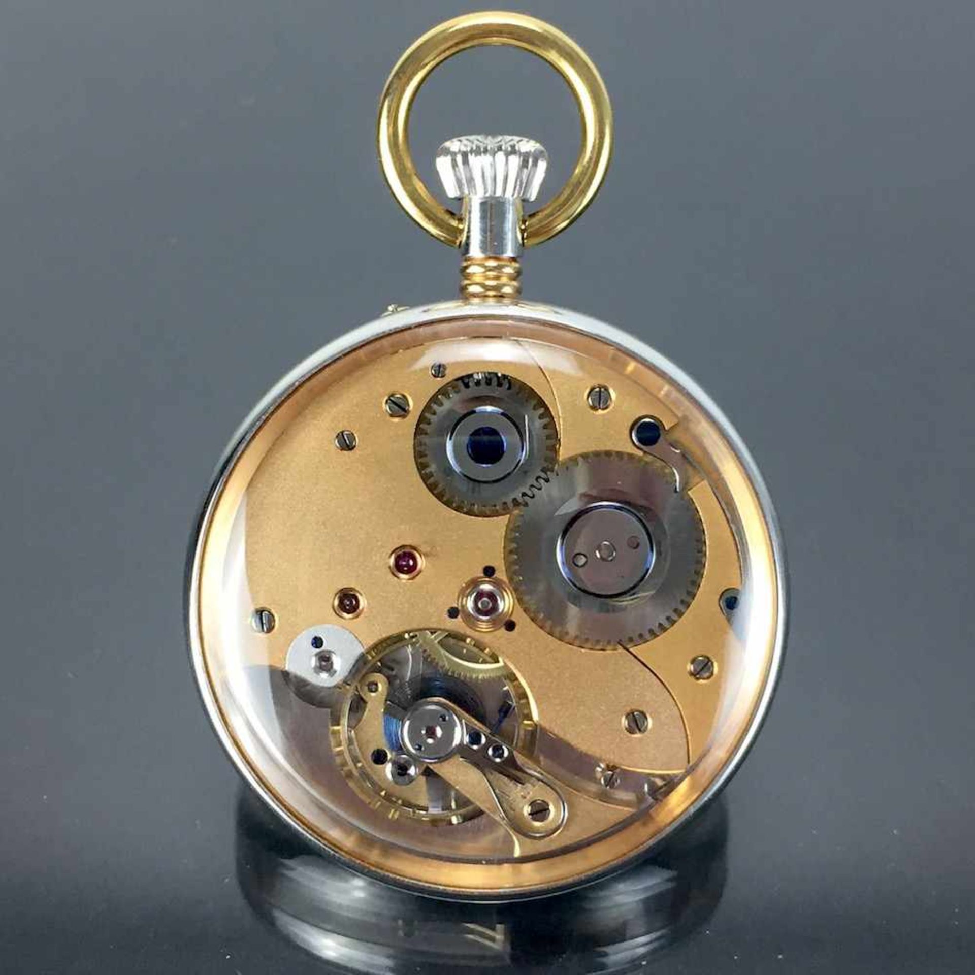 Herrentaschenuhr in GlasgehäuseHerren-Taschenuhr: Hochwertiges Werk mit vergoldeter - Bild 3 aus 6