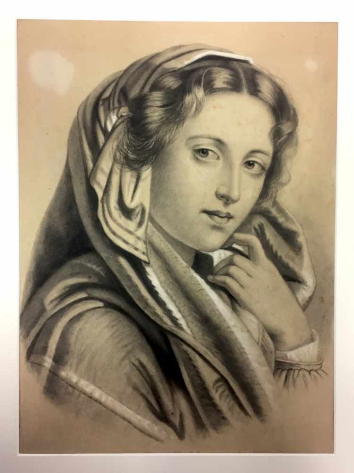 Philippine Guth: "Junge Frau". Pastell auf Karton. 1861.Links unten von Künstlerhand in Tusche