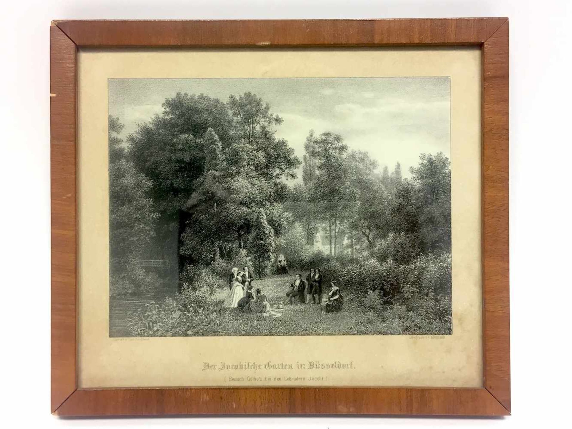 Lithografie A. Lüttmann nach Carl Jungheim: "Der Jacobische Garten in Düsseldorf". 1856.Unter der - Bild 2 aus 2