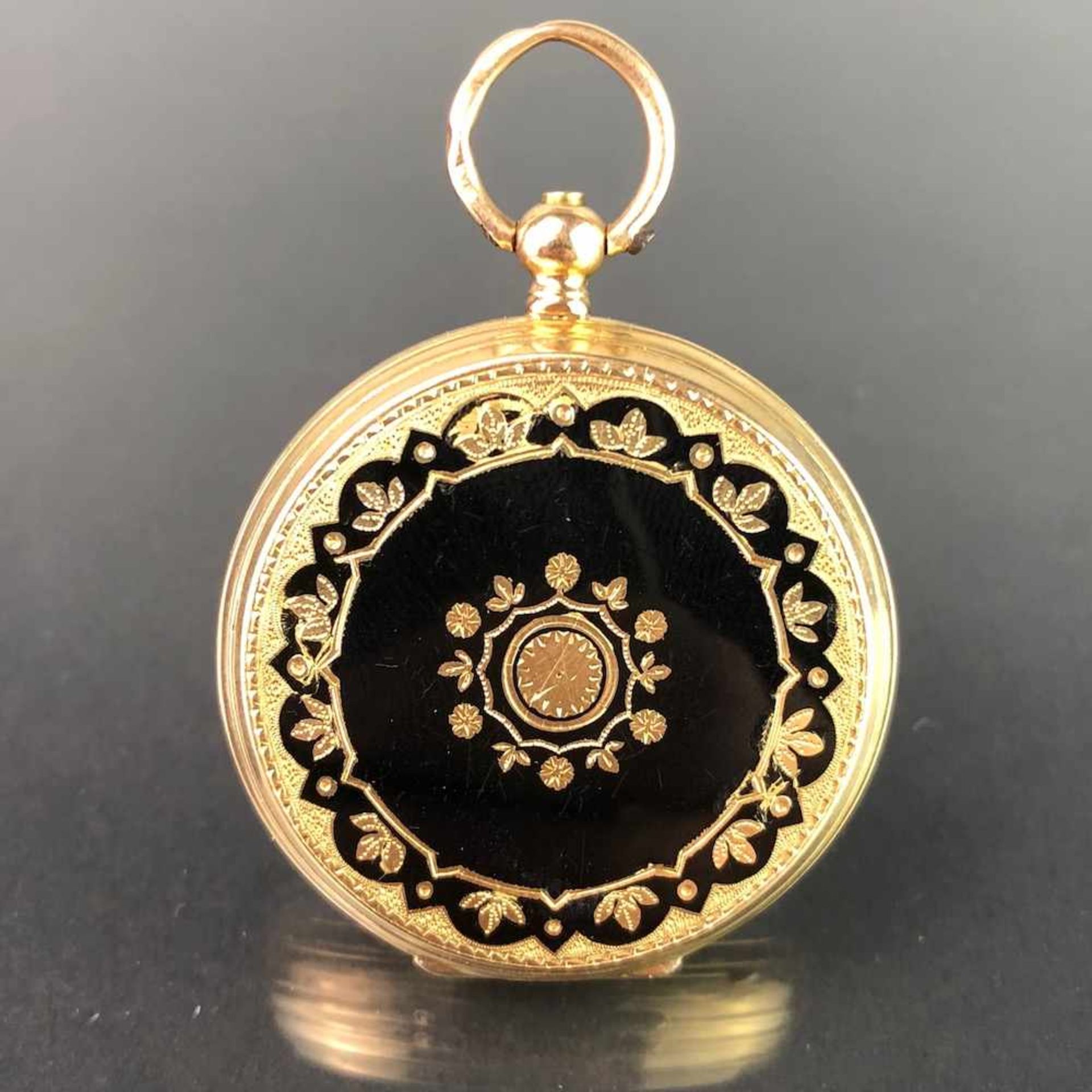 Schlüsseltaschenuhr / Frackuhr / Zylindertaschenuhr: Gelb-Gold 750, Firma Adolphe, Genf / Schweiz, - Bild 2 aus 3