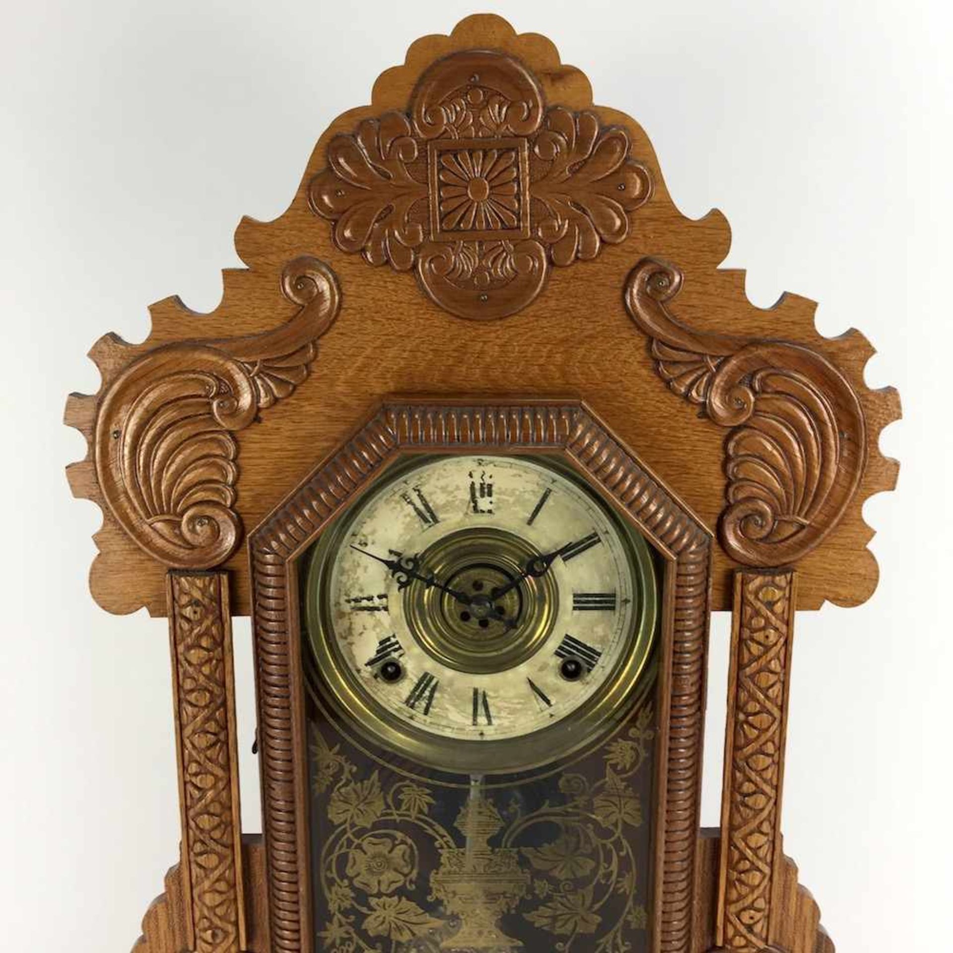 Portal-Uhr / Aufsatzuhr: Holzgehäuse, Boston manufactured by The E. Ingraham Co., um 1900, sehr - Bild 2 aus 3