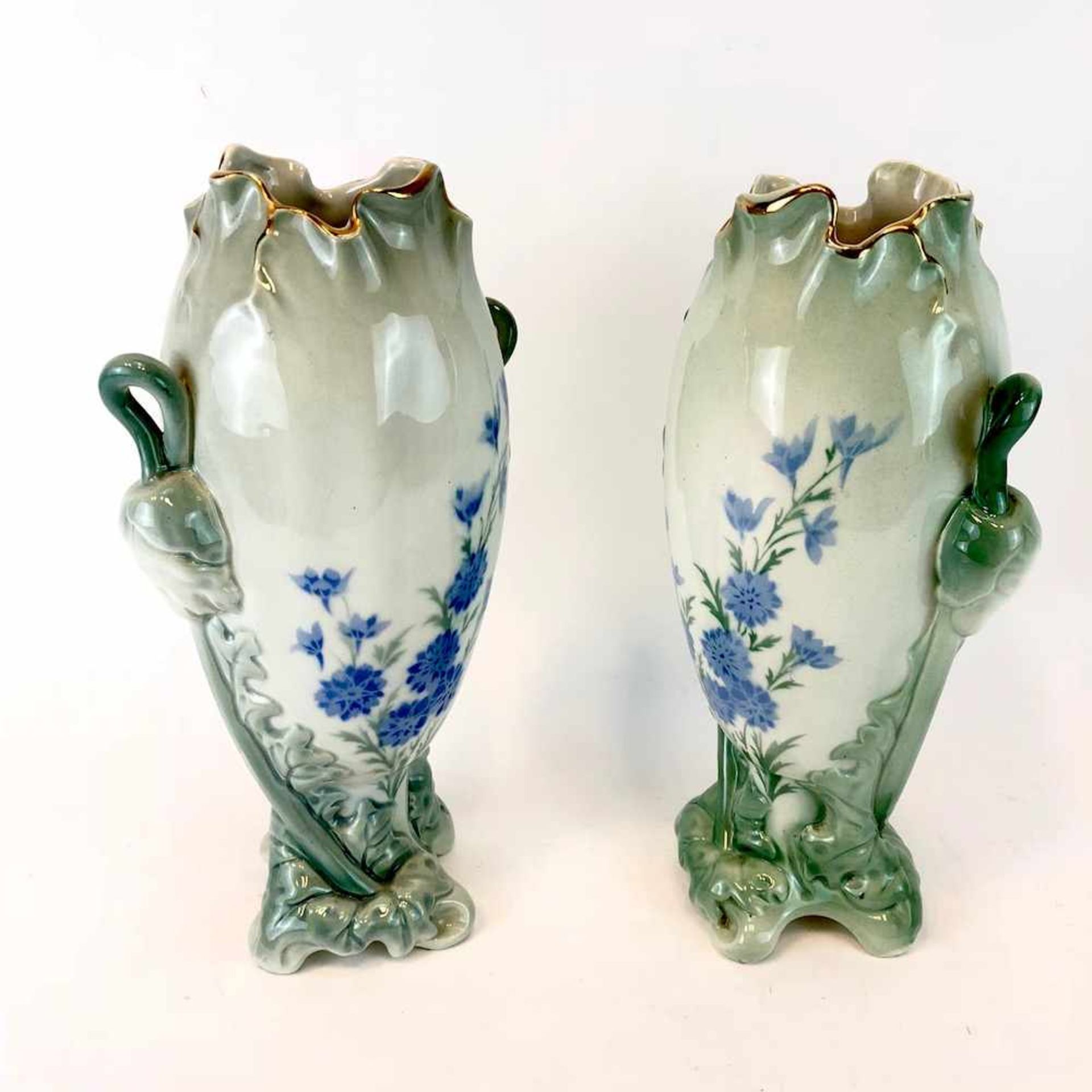 Paar Jugendtsil Vasen: Dekor Mohnblumen und Rittersporn. Luneville Faience / Fayence. Um 1900. - Bild 4 aus 5