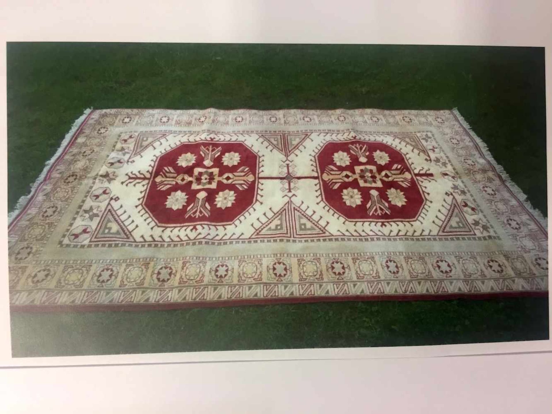 Großer eleganter Teppich: Handgeknüpft, 1,95 x 2,95 m.Wolle auf Wolle, Fransenkanten, creme-farbener - Bild 2 aus 4
