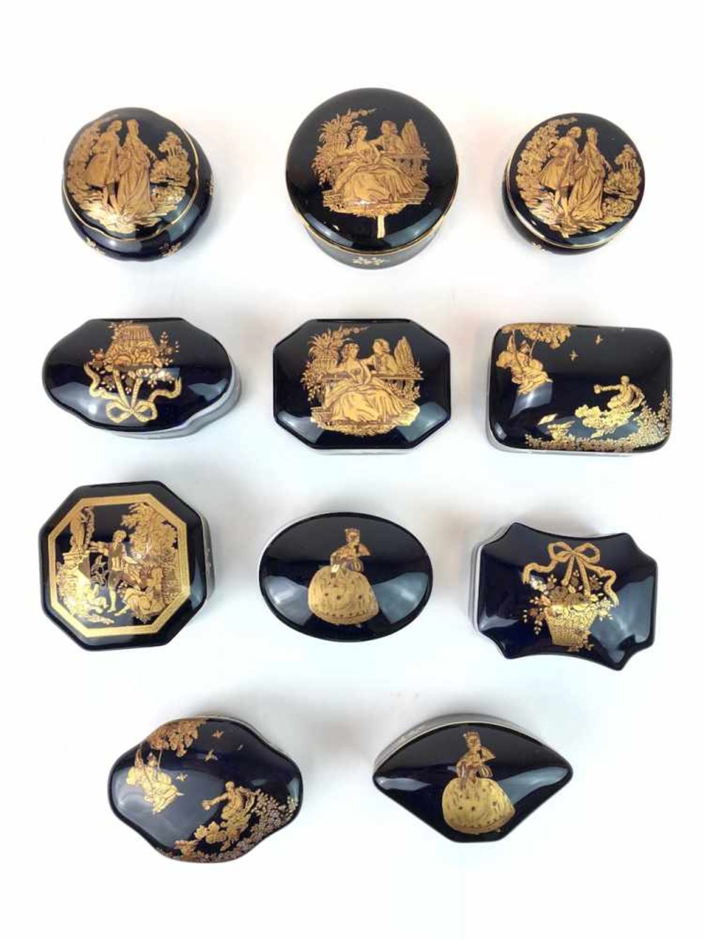 Elf Zierdosen: Kobaltblau mit Filgran Gold Dekor. Royal Limoges.Porzellan, kobaltblau überfangen, - Image 2 of 2