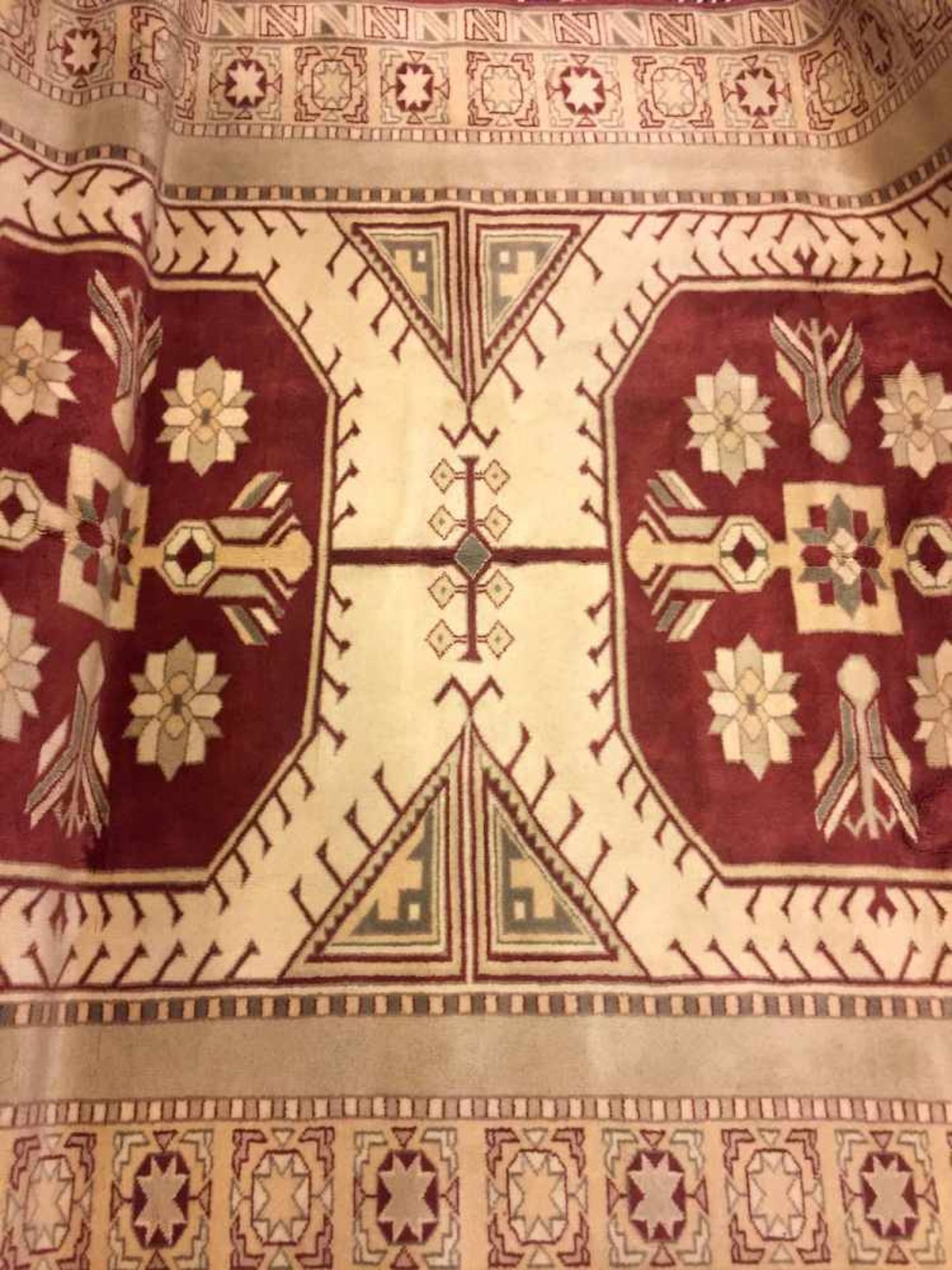 Großer eleganter Teppich: Handgeknüpft, 1,95 x 2,95 m.Wolle auf Wolle, Fransenkanten, creme-farbener - Bild 3 aus 4