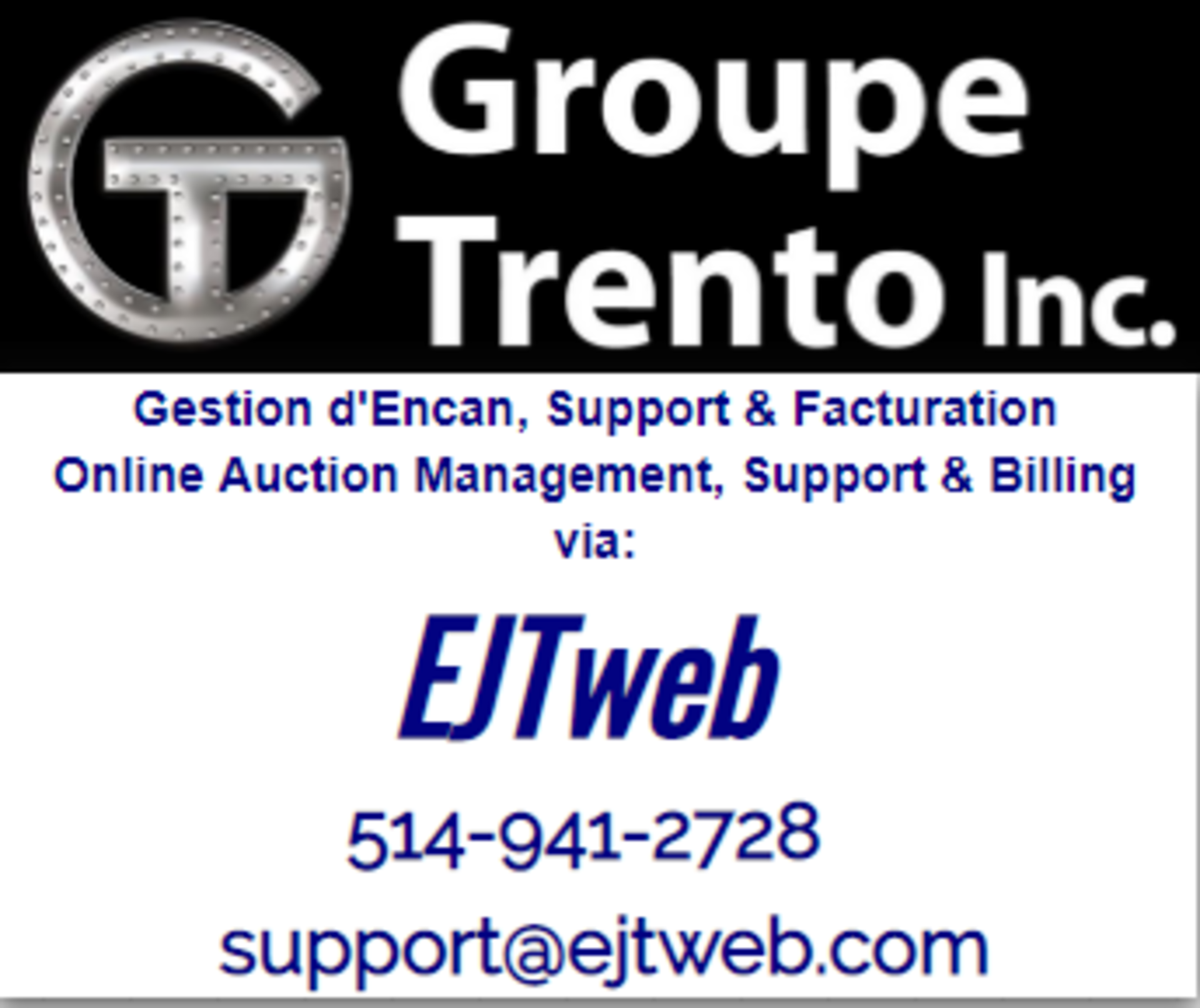 online SUPPORT / ASSISTANCE en ligne : 514-941-2728 - support@ejtweb.com