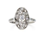 AN ART DECO DIAMOND DRESS RING in white gold or platinum, set with a central round cut diamond