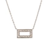 A DIAMOND PENDANT in 18ct white gold, the pendant of rectangular form jewelled with round cut