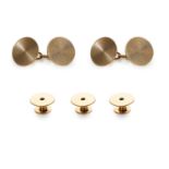 A VINTAGE CUFFLINK AND STUD DRESS SET 1950s in yellow gold, each cufflink comprising two circular