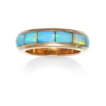 AN OPAL ETERNITY RING in 14ct yellow gold, the bevelled band set with a complete row of polished