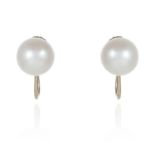 A PAIR OF PEARL EARRINGS in 14 carat yellow gold, each set with a pearl of 8.2mm, stamped 585, 1.