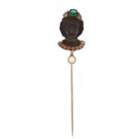 AN ANTIQUE JEWELLED BLACKAMOOR PIN, 19TH CENTURY in yellow gold, designed as the bust of a