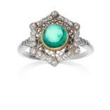 AN ART DECO EMERALD AND DIAMOND RING, EARLY 20TH CENTURY in platinum and yellow gold, set with a